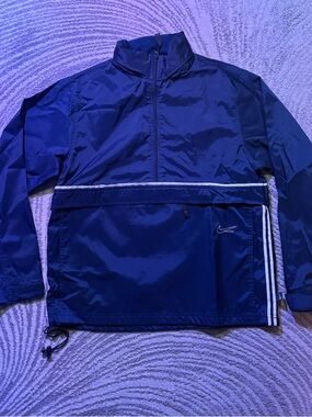 Nike Blue Half-Zip Windbreaker Pullover with White Stripe Accents